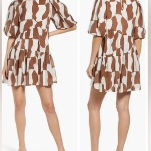Moon River Brown and White Abstract Mini Dress
